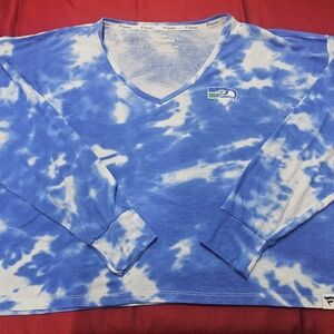 Women's Seattle‎ Seahawks Fanatics Tie-Dye V-Neck LS T-Shirt  White/Royal-3XL